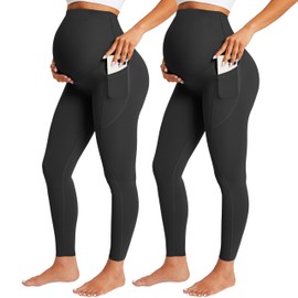 BONVIGOR Nudi Maternity Leggings Over The Belly Pregnancy Leggings with Pockets Workout Activewear Yoga Pants