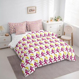 Feelyou Pink Bunny Bed in a Bag Preppy Roller Dupes Rabbit Comforter Set with Sheets for Kids Boys Girls Kawaii Animal Monkey 7 Piece Bedding Set Twin Size Banana Bed Set