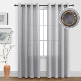 KOUFALL Light Grey Curtains 84 Inch Length for Living Room 2 Panels Set Bronze Grommet Light Filtering Semi Sheer Linen Curtain for Dining Room Bedroom 84 Inches Long,Dove Gray