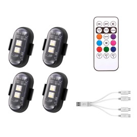 4PCS Wireless LED Lights with Remote Control, Strobe Lights 8 Colors USB Charge IP65 Waterproof Anti-Collision for Car Motorcycle Aircraft Bike, Black