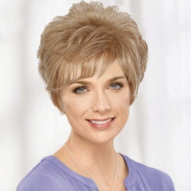 EMMOR Short Blonde Human Hair Wigs for Women Blend with Healthy Fiber Mixed Color Pixie Cut Wig,Natural Daily Use Hair (Color 30/613)