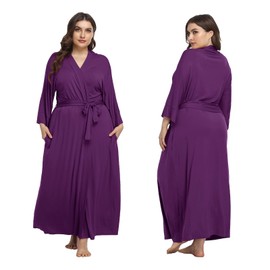 Women's Cotton Bathrobe Long Kimono Robes Lightweight Sleepwear Soft Maternity Dressing Gown Knit Wrap House Loungewear