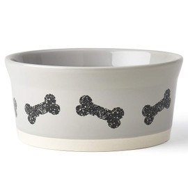 PetRageous 17004 Classy Bones Two-Tone Stoneware Dishwasher Safe Dog Bowl 4.5-Cup 7-Inch Diameter 3-Inch Tall for Large and Extra Large Dogs and Cats, 36-Ounce, Gray