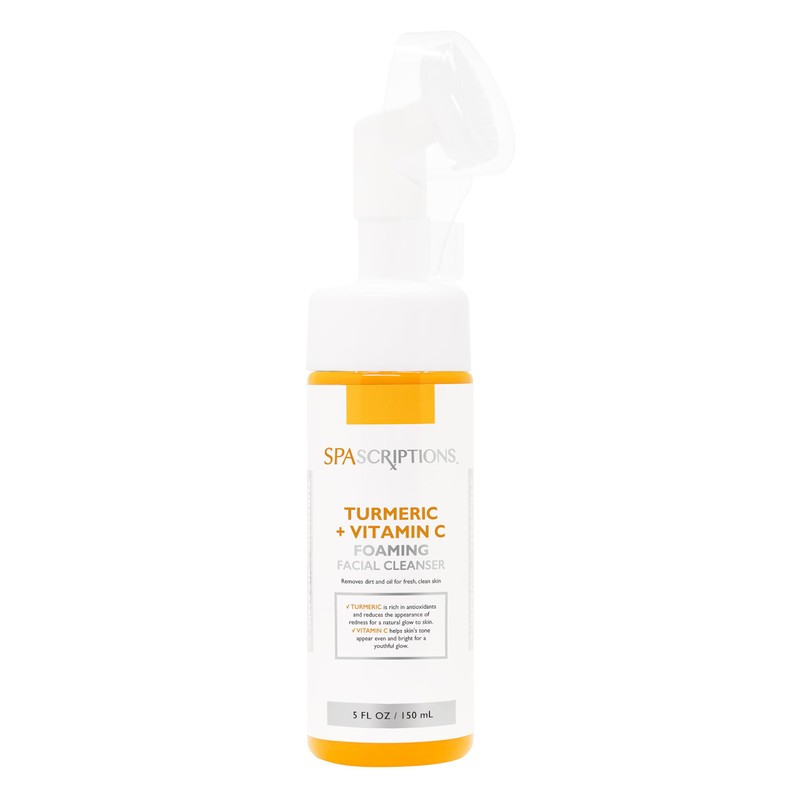 SpaScriptions Turmeric + Vitamin C Foaming Facial Cleanser, pH Balanced,