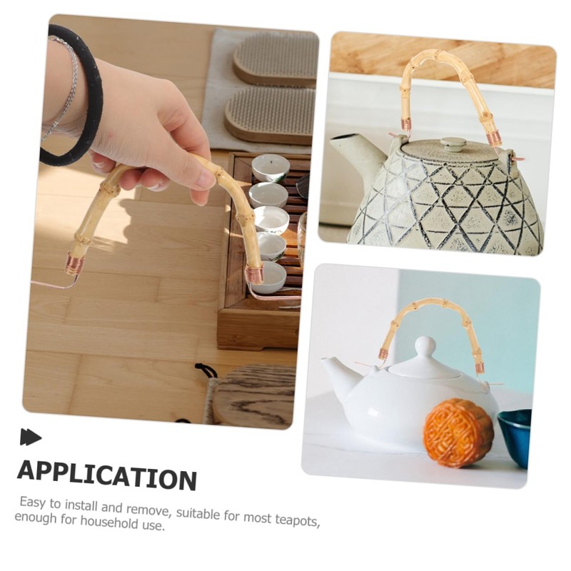 COLLBATH Ergonomic Bamboo Teapot Handle Set Heatproof Sturdy Easy to