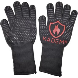 Unisex Oven Gloves, Grill Gloves, Heat Resistant up to 800 °C, Fireproof, Non-Slip, Heat Protection, Ruby L/XL