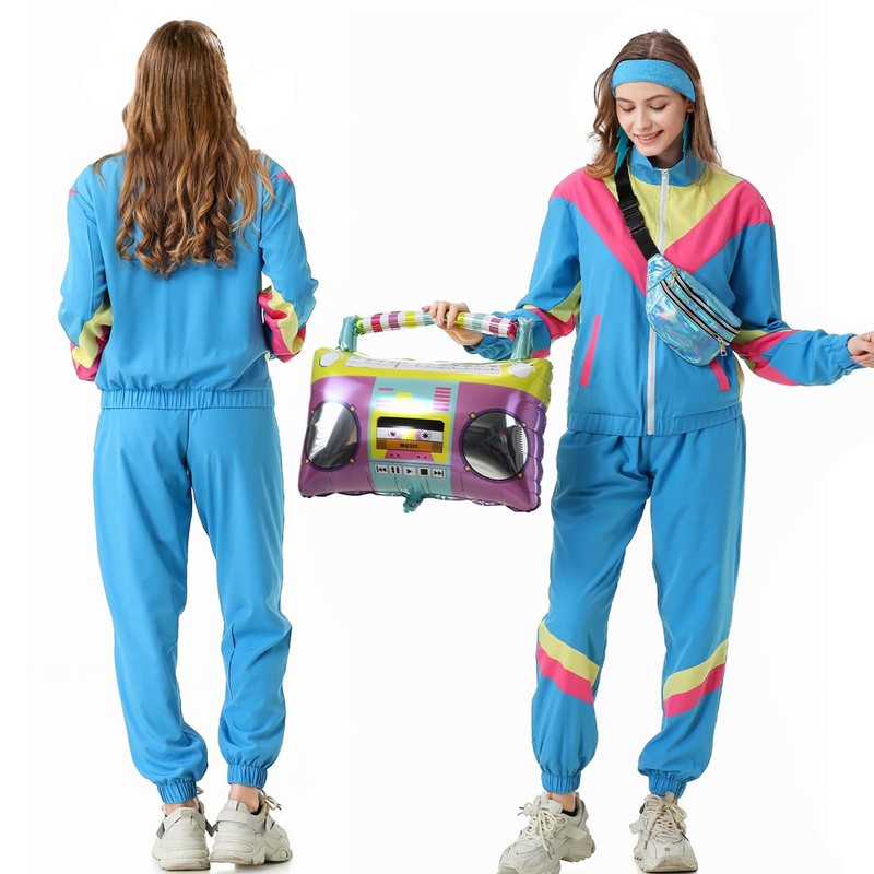 Coseaon 80s Tracksuit for Women Retro Windbreaker Outfit 90s Color
