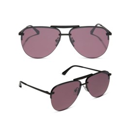 DIFF Tahoe Designer Oversized Aviator Sunglasses for Women UV400, Trendy Stylish Fashion Frames, Matte Black + Aubergine Silver Flash