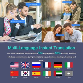 AI Language Translation Earbuds Real Time, 3-in-1 Translator Earbuds with 6 Translation Modes/164 Language, 75H Bluetooth 5.4 Headphones Translating Device for Travel/Business//Leaning, Purple Blue