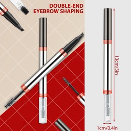 2 in 1 3D Microblading Eyebrow Pencil, 3D Eyebrow Pencil with Eyebrow Gel, Eyebrow Pen with 4 Fork Tip, Liquid Eyebrow Pen, Long-lasting Waterproof Eyebrow Pencil, Creates Natural Looking(Dark Brown)