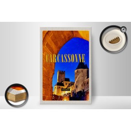 Wooden Sign Travel 20 x 30 cm Retro Carcassonne France Medieval Sign Wooden Sign