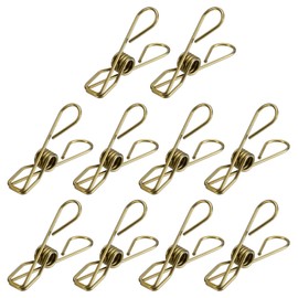 uxcell 40Pcs Stainless Steel Clothespins Laundry Pegs Multipurpose Utility Clips for Holding Clothes Snack Bag Clamps - 58mm Gold