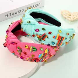 YAHPERN 2PCS Cinco De Mayo Headbands Fiesta Headband for Women Cactus Pinata Sombrero Knotted Headband Mexican Hair Accessory