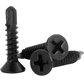 Drill Screws, Black, Drill Biss, Countersunk Head, Sarah, Flat Drill, Screws, Stainless Steel, Black, Pack of 100 (M4.2 x 25)