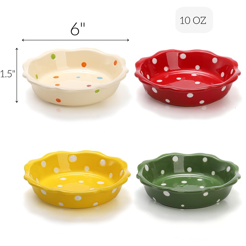 AVLA 4 Pack Ceramic Mini Pie Pans, 6 Inch Small