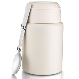 zeeooil Insulated Food Jar 17oz Thermos for Hot Food Stainless Steel Lunch Container with Spoon Leakproof Soup Thermo for Travel (White)