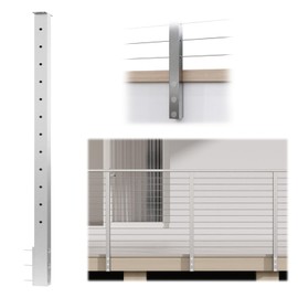 Muzata Side Mount Cable Railing Post 42 Inch 42"x2"x2" Level Drilled Space-Saving Brushed Stainless Steel Cable Railing System Kit Indoor Outdoor with User Guide PF02 LH4L