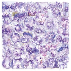 50PCS Transparent Aesthetic Stickers, Coquette Purple Scrapbook Aesthetic Sticker, Daily Planner, Water Bottles, Handbook Junk Diary Stickers Teens Adults, Scrapbooking Supplies for DIY Paper Crafts