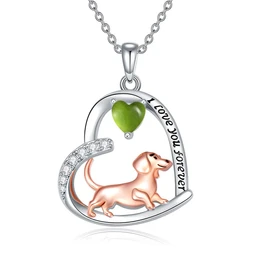 MEIDERBO Dachshund Necklace 925 Sterling Silver Dachshund Birthstone Pendant Cute Animal Puppy Dog Dachshund Jewelry Gifts for Women Dachshund Lover, Sterling Silver, No Gemstone