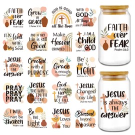Rngmsi Bible UV DTF Cup Wrap - 20 Sheets Christian UV DTF Wraps for 16 oz Glass Cups, Boho Jesus God Stickers for Water Botters, Waterproof Rub on Transfer Decals, DIY Crafts