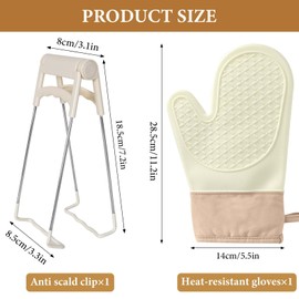 2 Stück Backhandschuhe Ofenhandschuhe Silikon,Ofenhandschuhe Hitzebeständig mit Edelstahl Schüssel Clip,Topflappen Handschuh Beständig Beständig bis zu 300°C, für Küche, Backofen(5.5cm)
