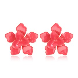 Flyonce Flower Earrings for Women Wedding Birthday Party, Pink Enamel Oversized Large Big Statement Boho Floral Post Stud Earring Summer Jewelry for Holiday