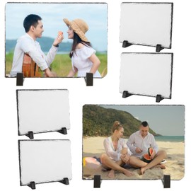 LOPYXBR 6 PCS 5x7 Inch Sublimation Slate Blanks Heat Thermal Transfer Sublimation Plaque Slate 5x7 Rock Stone Sublimation Blanks with Display Holder for Decor DIY for Desktop Souvenir Custom Design