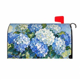 Aytipun Hydrangea Mailbox Covers Magnetic Standard Size Blue Floral Flower Leaves Spring Summer Theme Print Seasonal Outdoor Decorative Letter Box Cases for Home Garden Outside Decor, 21x18 Inch