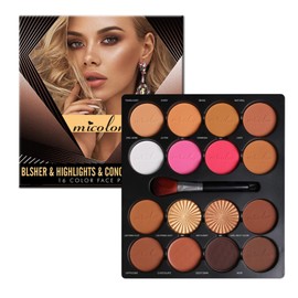 Holzsammlung 16 Farben Contouring Palette, Wasserfest Langanhaltend Bronzer Palette, Concealer, Rouge und Highlighter Alles in Einem, Verblendbare Professional Makeup Highlight & Contour Pro Palette