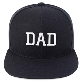 Trendy Apparel Shop DAD Embroidered 6 Panel Structured Flat Bill Snapback Cap - Black