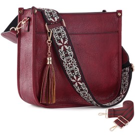 HKCLUF Vegan Leather Crossbody Bags Purse for Women Trendy Tassel Crossbody Handbag Women Hobo Bags With 2PCS Adjustable Strap(winered)
