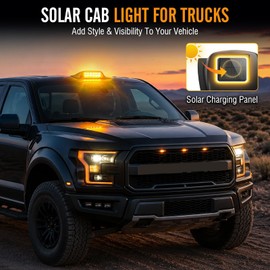 PIFOOG Solar Cab Lights for Trucks, No Drill Wireless Roof Marker Light with Vibration Sensor, Solar Powered Waterproof LED Clearance Light, Auto On/Off Cab Roof Light for Pickup, Truck, SUV (1 Pack)