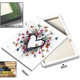 Valentine's Day Canvas Wall Art - Heart-Shaped Butterfly Tree Vinatge Pictures Print Design, Romantic Nature-Inspired Oil Painting Print for Valentines Wedding Home Room Gallery Decor 16x20inch