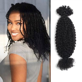 QVR Spring Twist Crochet Human Hair Afro Kinky Curly Braiding Hair Extension, QVR Upgraded Afro Kinkys Bulk Natural Black Hair 14 inch,50 Gram/Pack