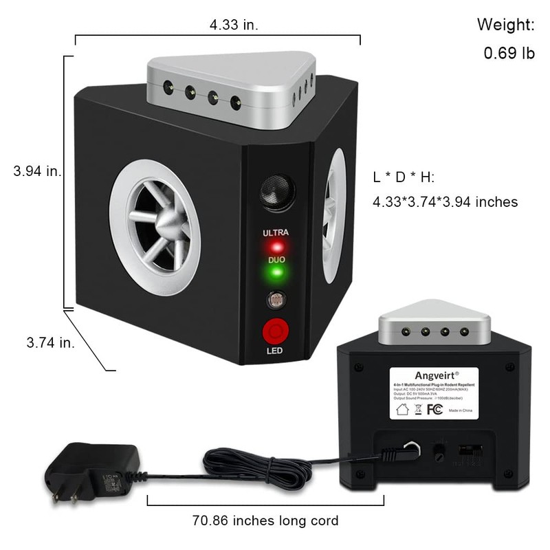 Angveirt Ultrasonic Rodent Repellent Plug-in Indoor, Mouse & Rat Deterrent