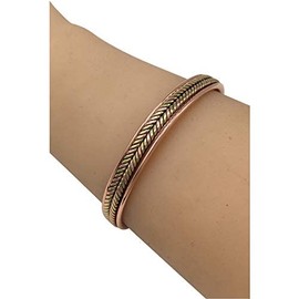 Helena Rose Copper Bangle for Women & Men - Classical Two Tone Plait Design with Magnets - with Jewellery Gift Box