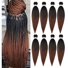 Ubeleco Braiding Hair Pre Stretched 24 Inch 8 Packs Ombre Braiding Hair Professional Soft Braiding Hair Yaki Texture, No Itch, Hot Water Setting Hair Extensions for Braids (24in,1B/30)