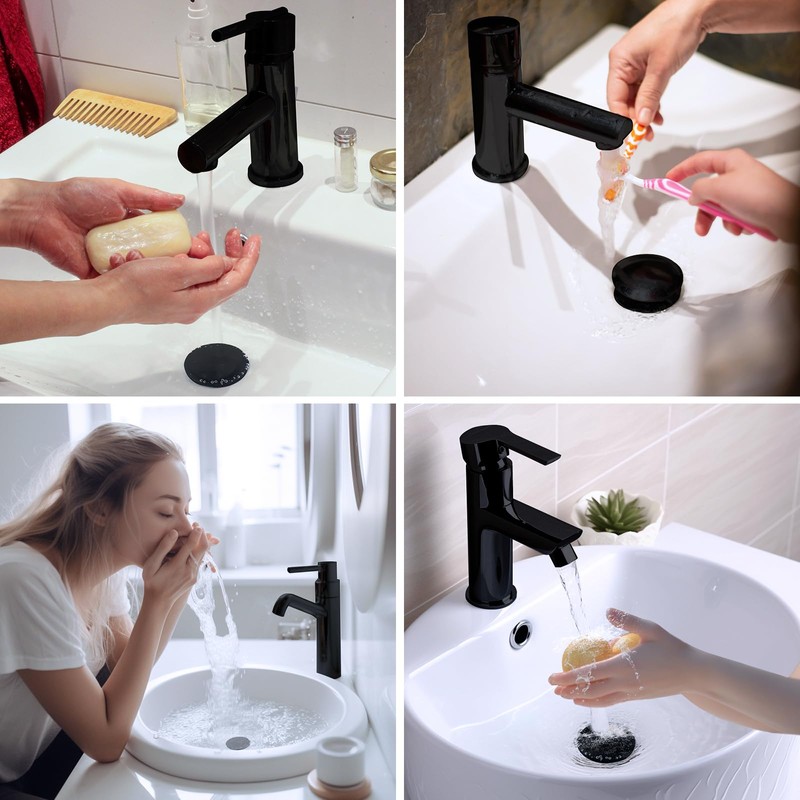 Hibbent Universal Sink Plug Black (1.1-1.81 inches/30-46 mm), Elegant Brass