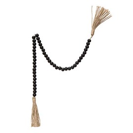 Creative Co-Op Wood Bead Jute Tassels, Black Garland