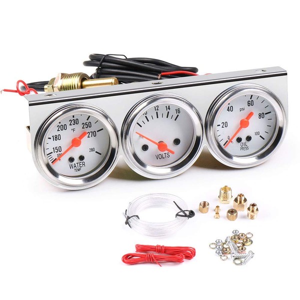 Dyno Racing 2inch 52MM Triple Gauge kit Volt Meter Water