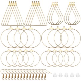 TOAOB 280 Pieces Earring Hoop Metal K Gold Tone Beads Hoop Earrings Round Teardrop Shape Triangular and Ear Hooks Plastic Ear Plugs for Jewellery Making