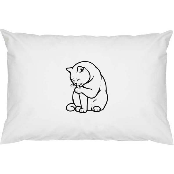 Azeeda 2 x 'British Shorthair Cat Licking Paw' Cotton Pillow