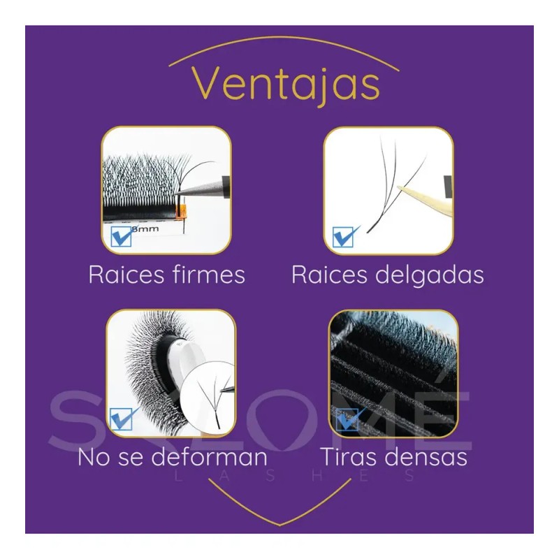 Pestañas Prearmadas Gollee W 3D Curvatura D Negro Espesor 0.07mm