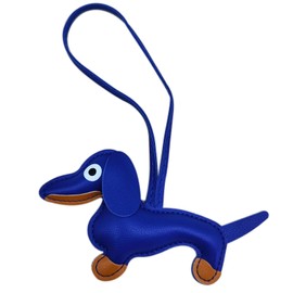 CIBBALIY Leather Dachshund Bag Pendant Cute Dog Shaped Keychain Handmade Stuffed Puppy Bag Charm for Women Men (Blue)