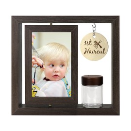 Custom My First Haircut Keepsake Frame - Rotatable Display of Before and After Haircut Photos with Glass Keepsake Jar for Baby Hair,Newborn Memory Gift for Boy or Girl,Holds Two 4x6 Pictures (brown1)