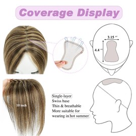 Lagomance Hair Toppers with Thinning Hair 100% Real Human Topper for Women 10 inch Medium Brown Mix blonde Hairpieces for Women 120% Density top toppers Hairpieces for Thinninghair#427
