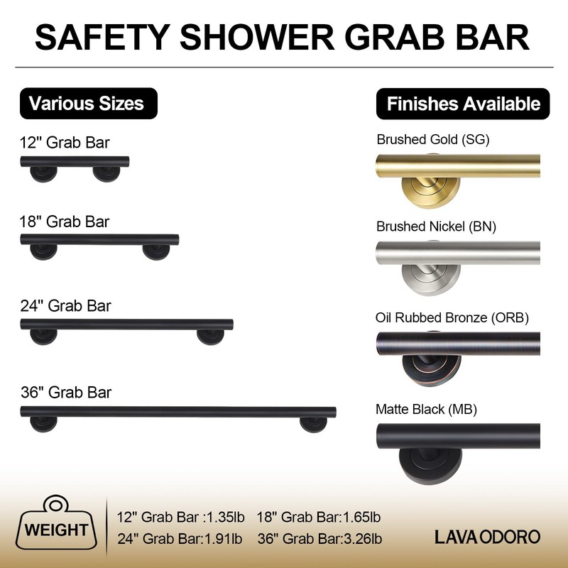 Lava Odoro Shower Grab Bar, Modern Stainless Steel Handicap Grab