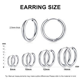 PICKBEAU 4 Pairs Thin Silver Huggie Hoop Earrings for Women Men | 14K White Gold Plated Small Huggie Hoop Earrings Set Hypoallergenic Hoops Lightweight Cartilage Ear Cuff Earrings Pack(8/10/12/14MM),