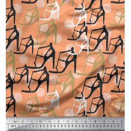 Soimoi Orange Poly Georgette Fabric Dot & High Heels Women Printed Fabric 1 metre 42 Inch Wide