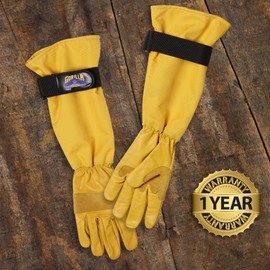 GORILLA EASY CONNECT Gardening Gloves Lightweight Tough Heavy Duty Long Sleeve Leather Pruning Gloves with Adjustable Strap - Large - Yellow